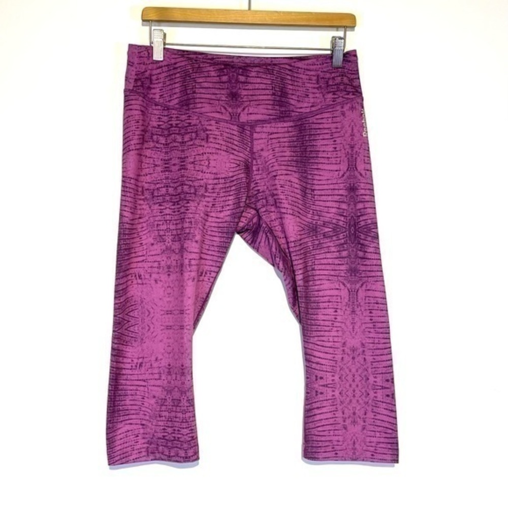 Reebok Animal Print Leggings Cropped‎ Workout Pants Snake Skin Print Purple L